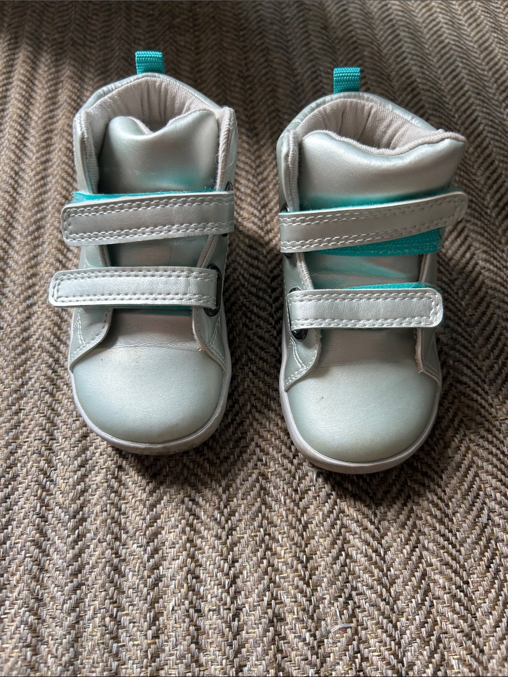 Baby Walker Shoes in Silver with Teal Accent